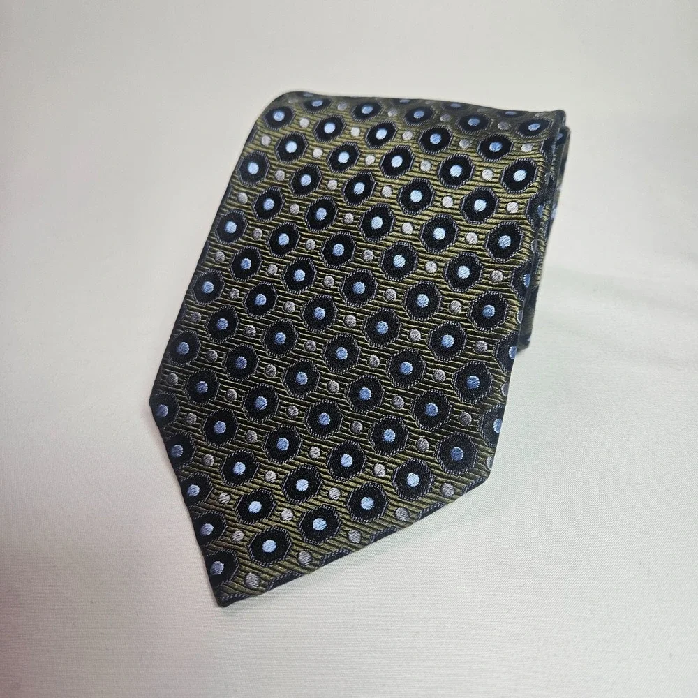 Wembley Hand Made‎ 100% Silk Tie Mens Geometric Green 4